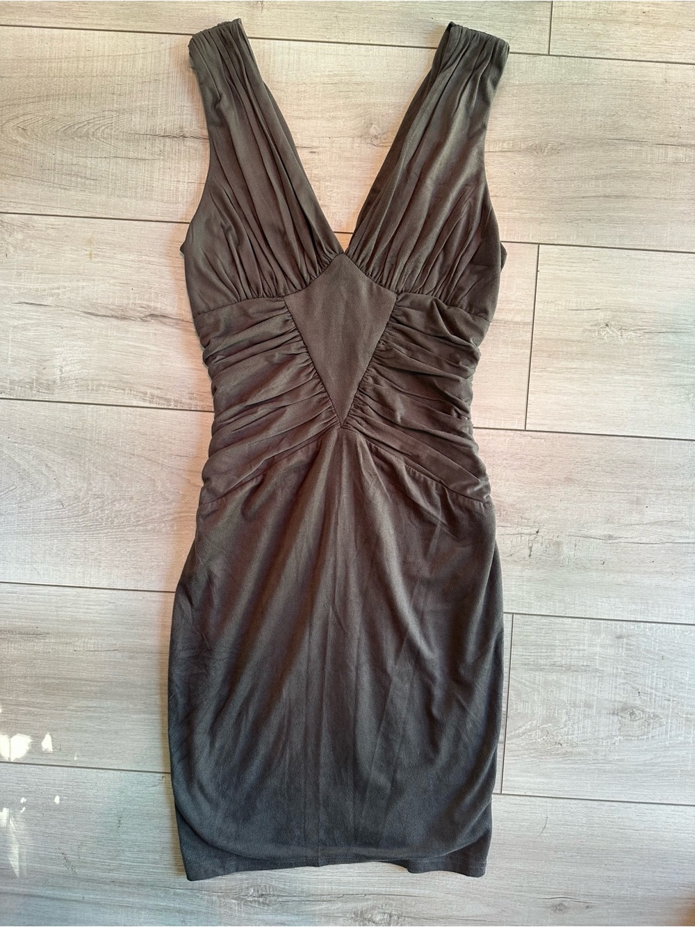 NWT Bebe Grey Ruched V-Neck Mini Dress